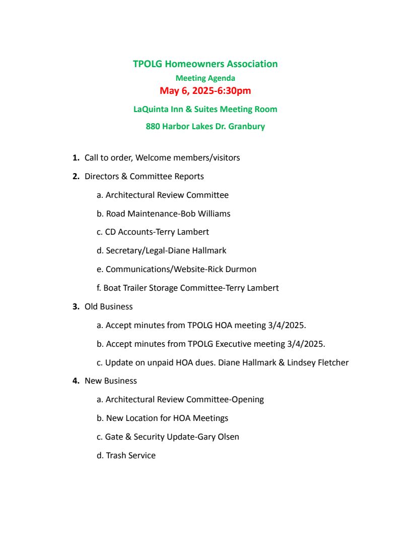 TPOLG Agenda