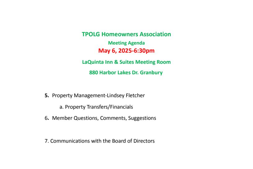 TPOLG Agenda